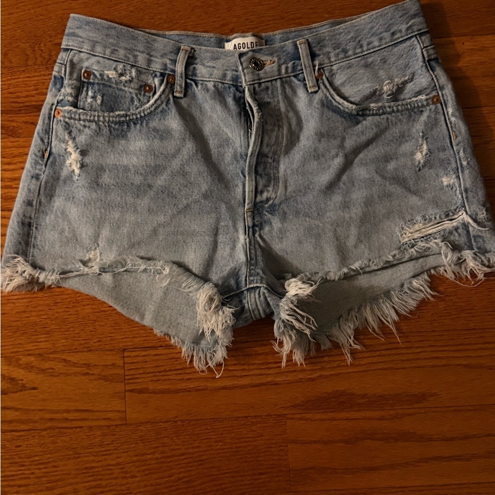 Agolde Light Blue Distressed Jean Shorts